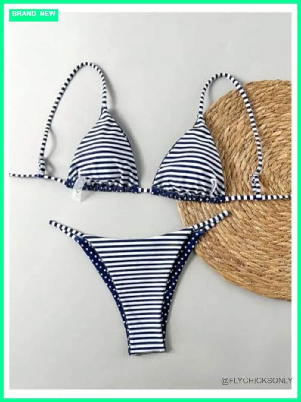 Two Piece Bikini Set Polka Dots Triangle Swimsuit Reversible Tie Backless